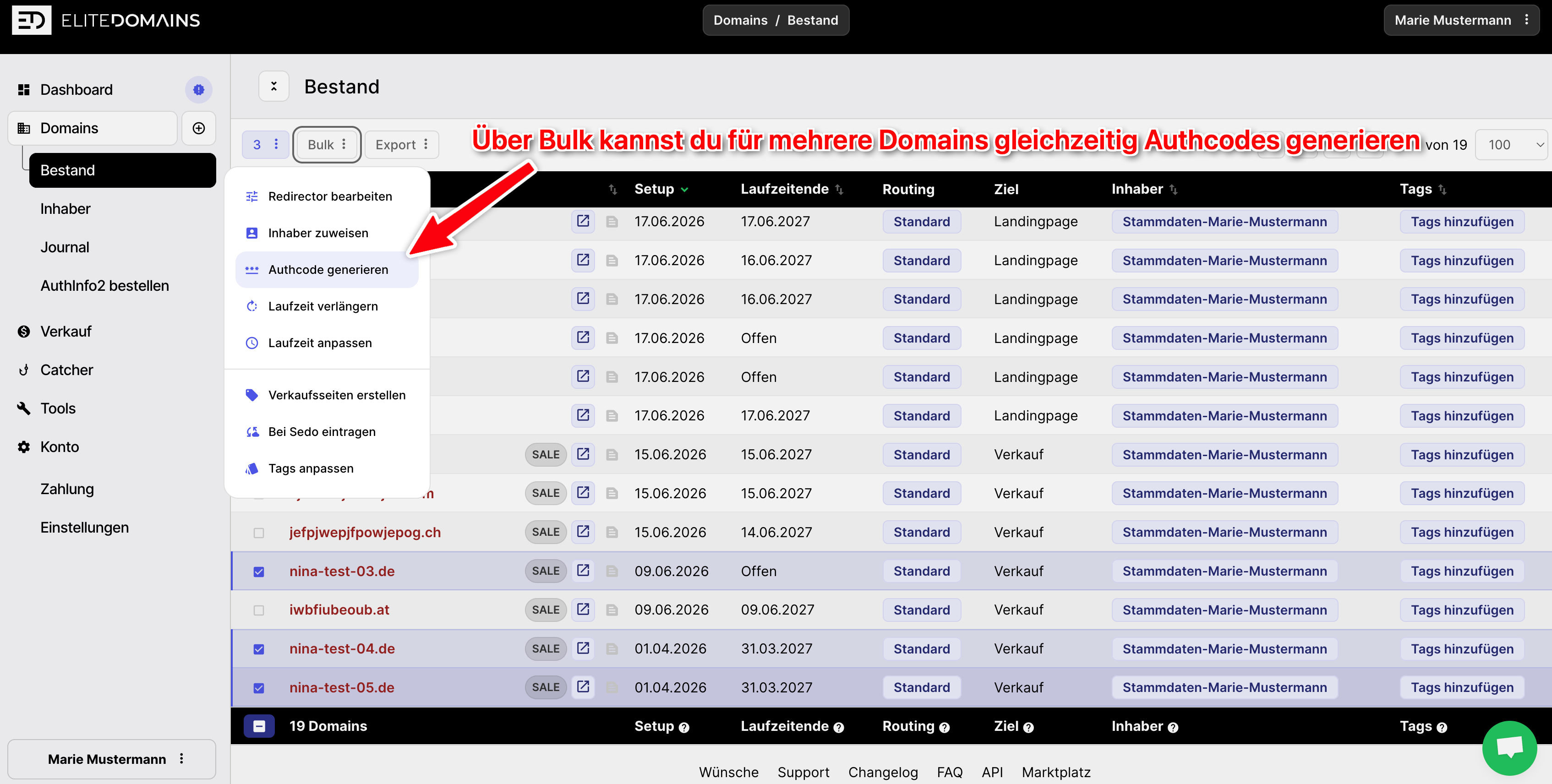 Mehrere Authcodes gleichzeitig generieren