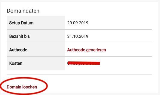 .de Domain löschen - Fall 1 - Single Delete