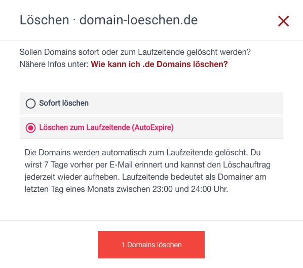 .de Domain löschen - Fall 4 - AutoExpire