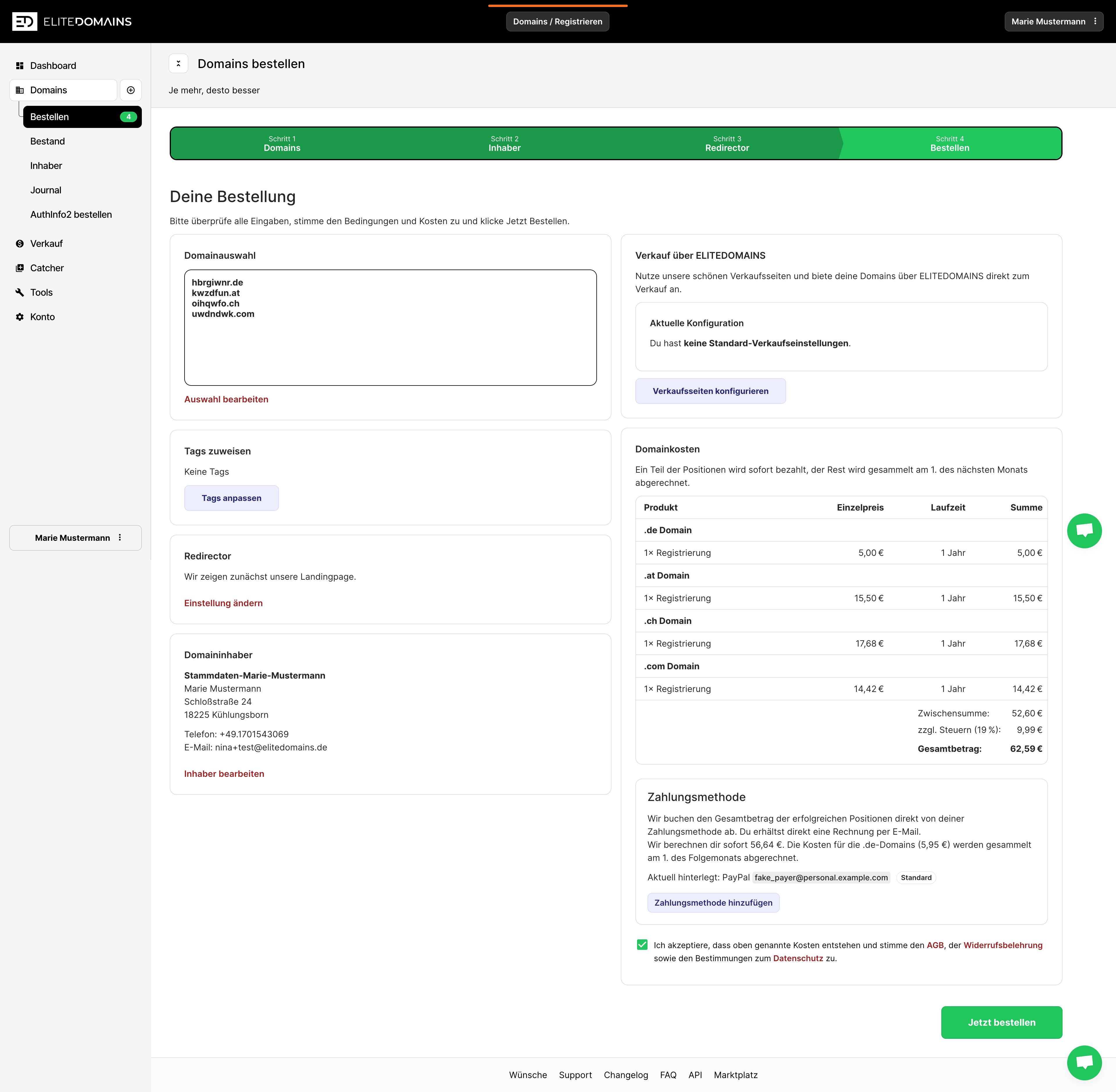 Domains bestellen - Schritt 6 - Bestellung bestätigen