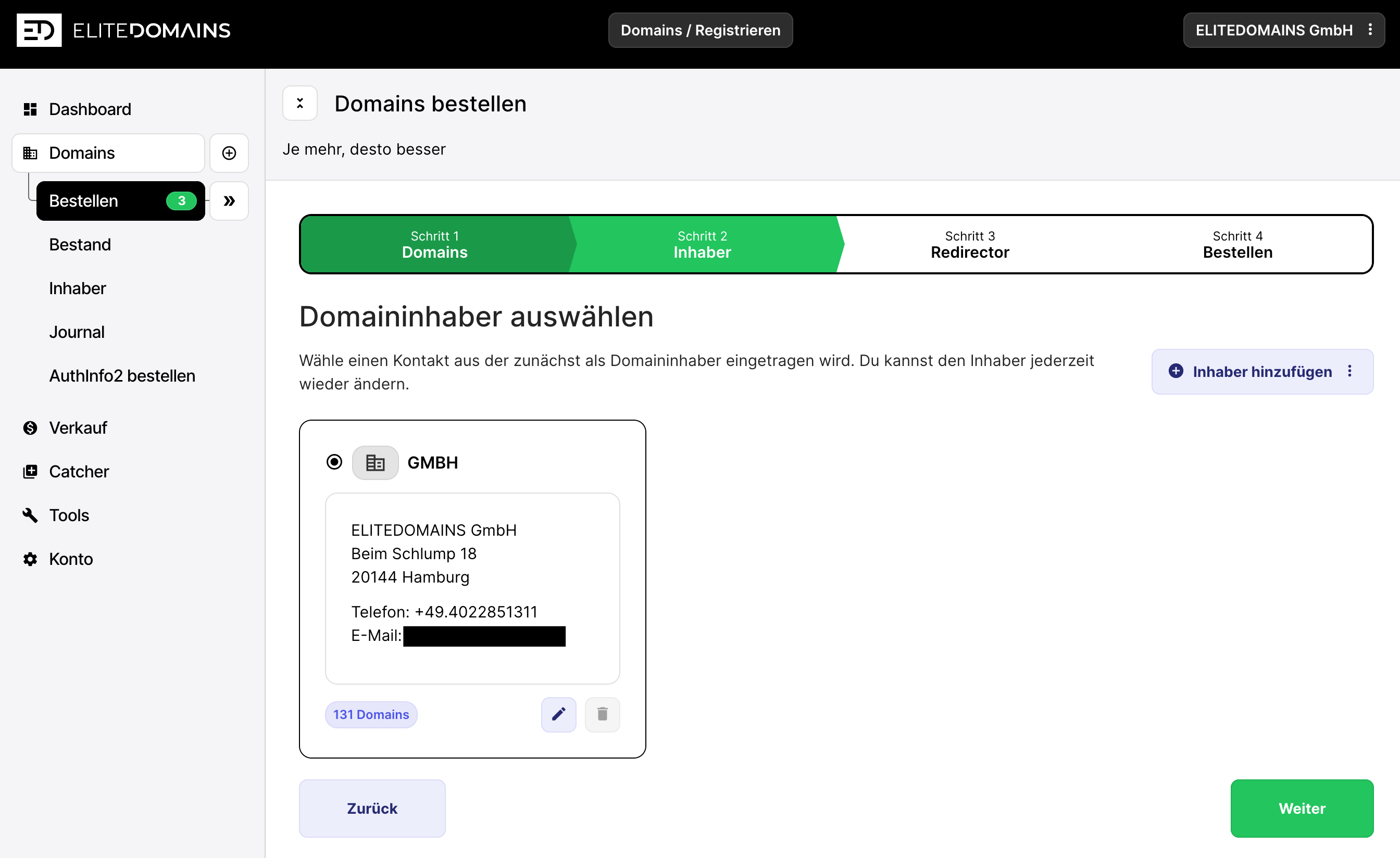 Domains transferieren - Domain-Inhaber hinzufügen