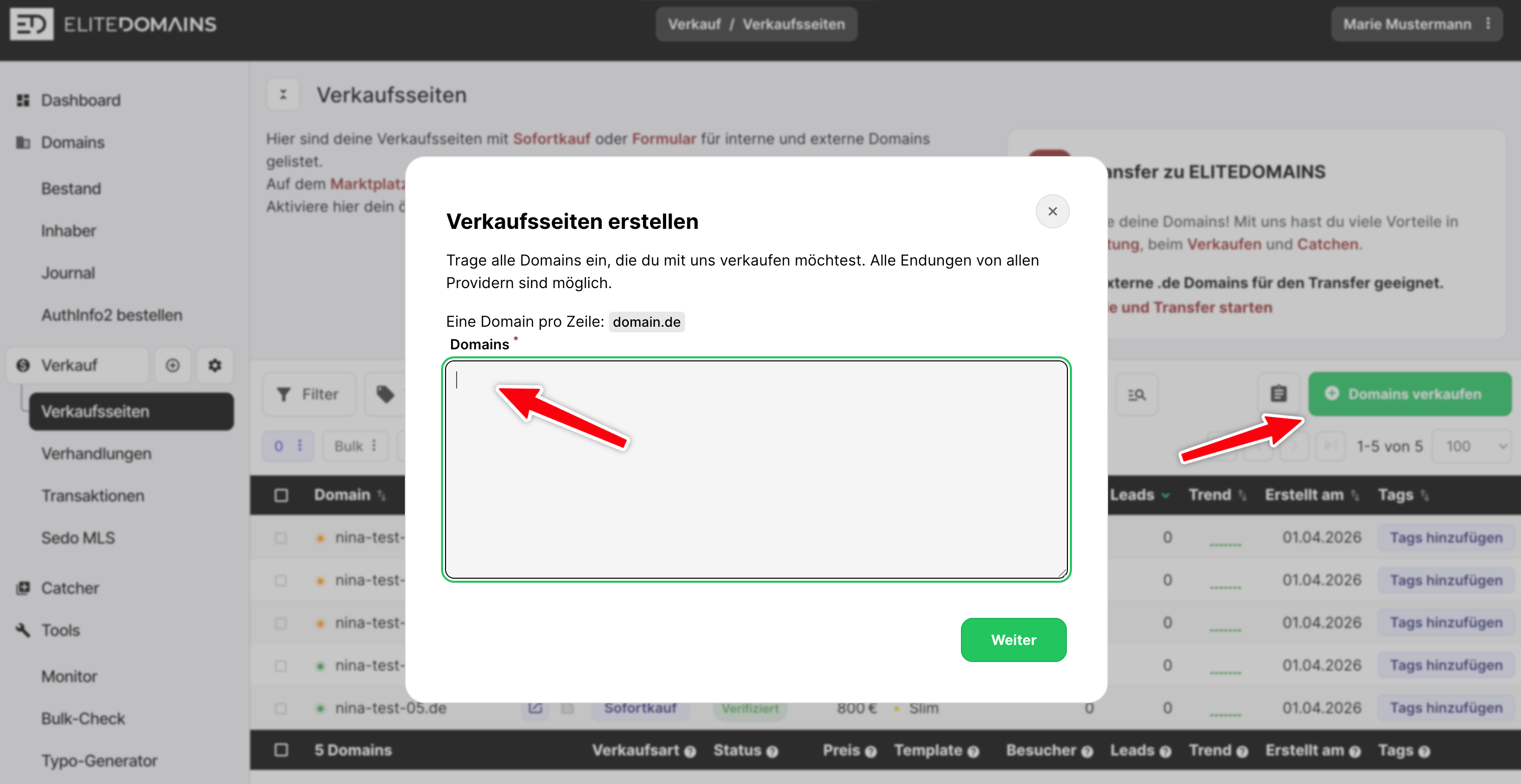 Verkaufsseiten erstellen über die Verkaufsseitenansicht