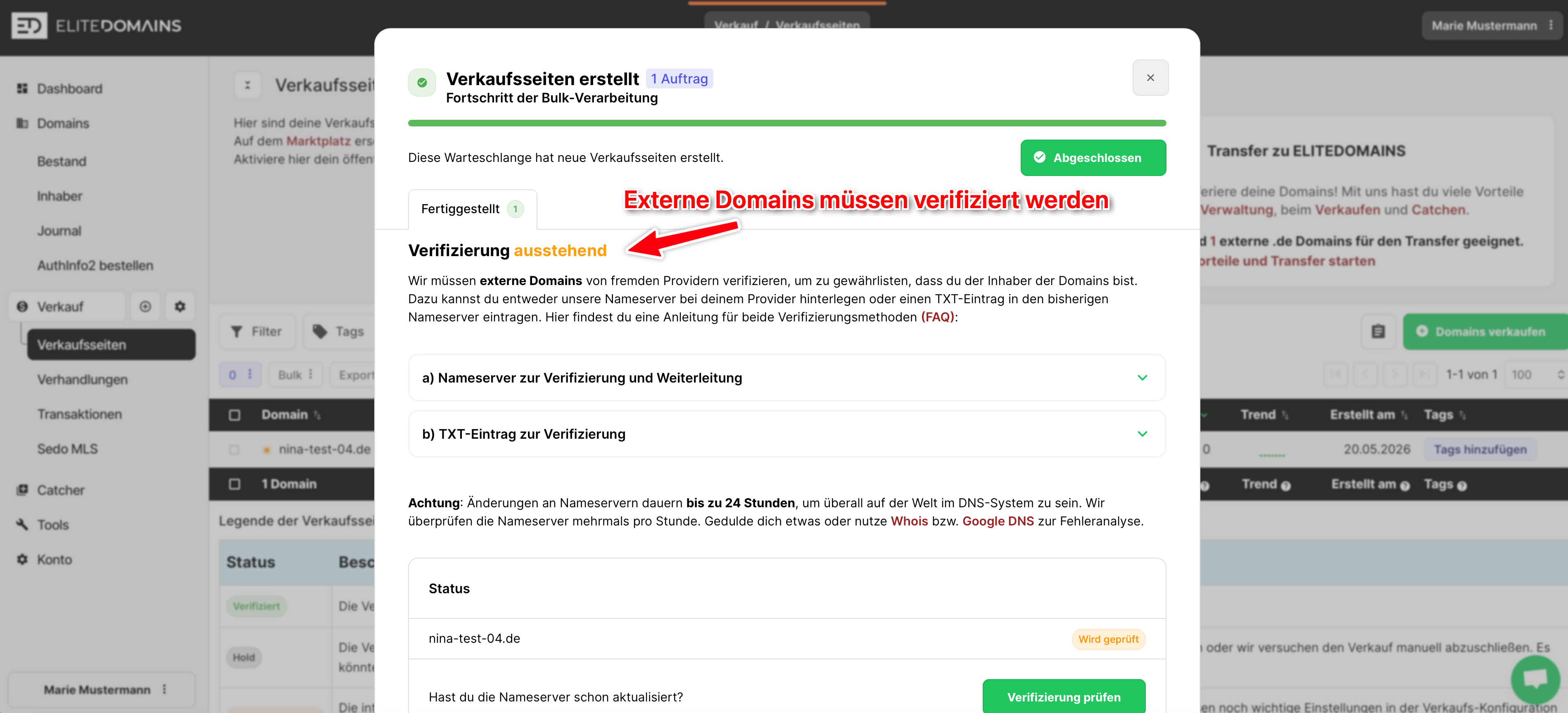 Verifizierung externer Domains