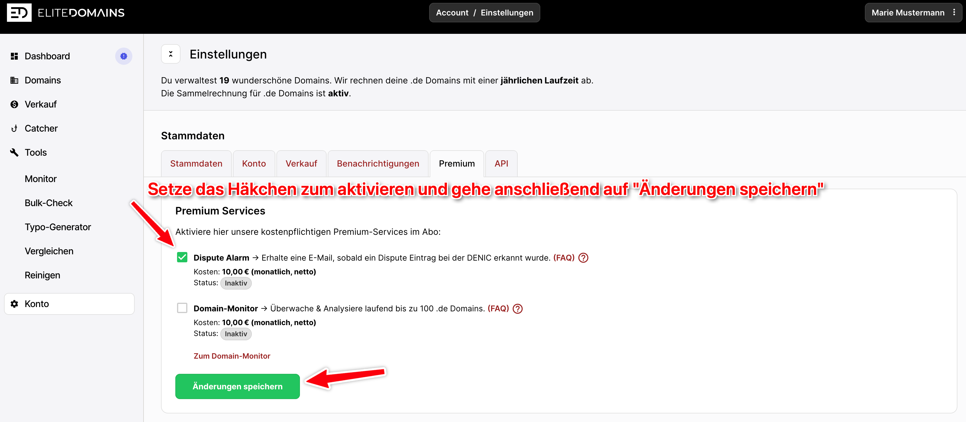 Dispute-Alarm aktivieren